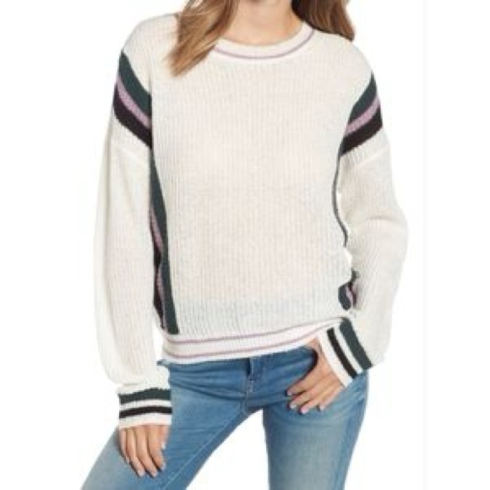 BP Cream and Black Crew Neck Sweater with Ribbed Details